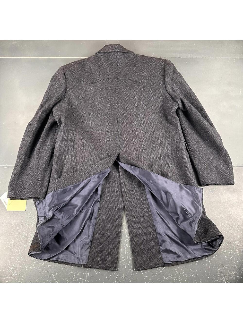 VTG Pagano West Coat Mens 48L Navy Blue Tweed All Wool Hickory Stripe NWT USA - Picture 10 of 12
